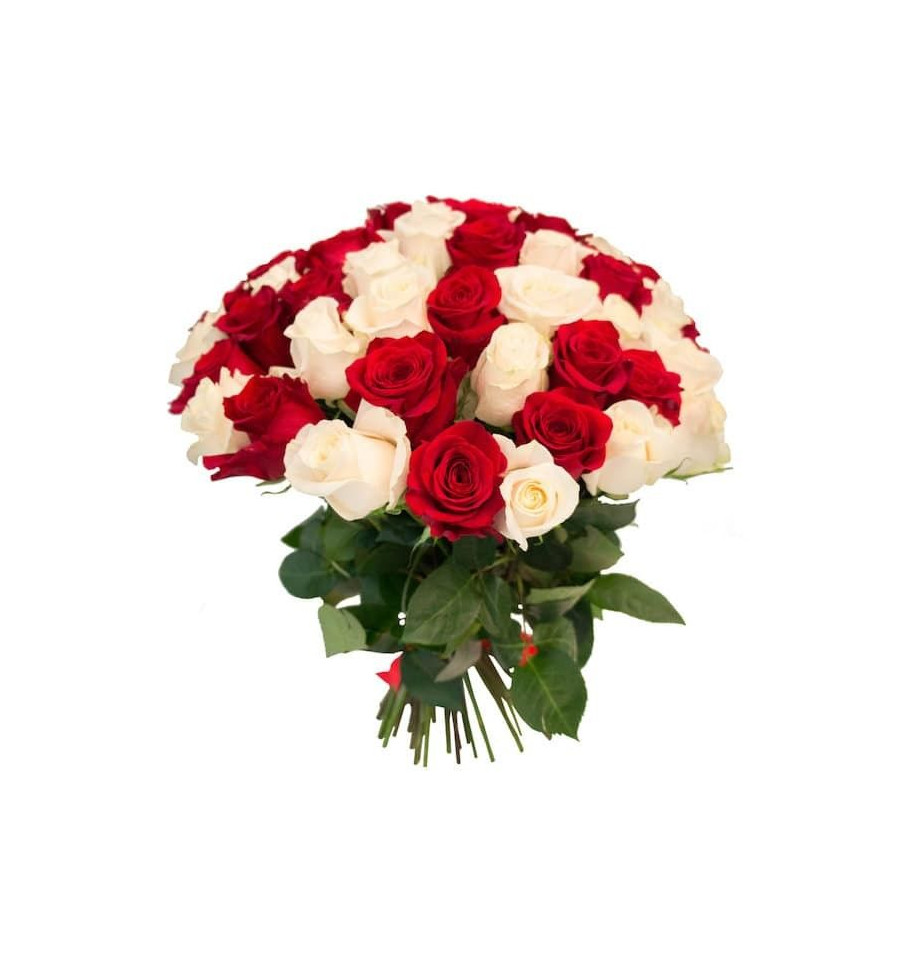 Rožu pušķis no 21 rozes - Sarkans un balts | VIOLET.LV
