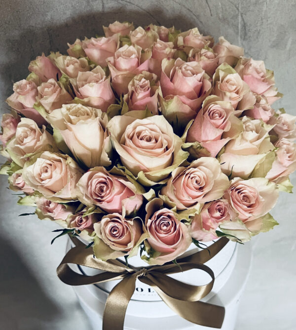 Flower Box ar rozā rozēm Ziedu kastītes