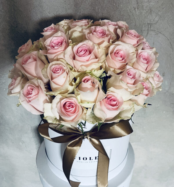 Flower Box ar rozā rozēm Ziedu kastītes