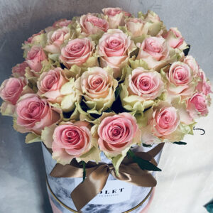 Flower Box ar rozā rozēm Ziedu kastītes